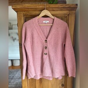 Madewell Dusty Rose Ribbed V-Neck Button Pullover